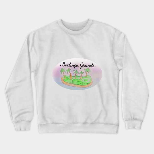 Berlenga Grande watercolor Island travel, beach, sea and palm trees. Holidays and rest, summer and relaxation Crewneck Sweatshirt by grafinya